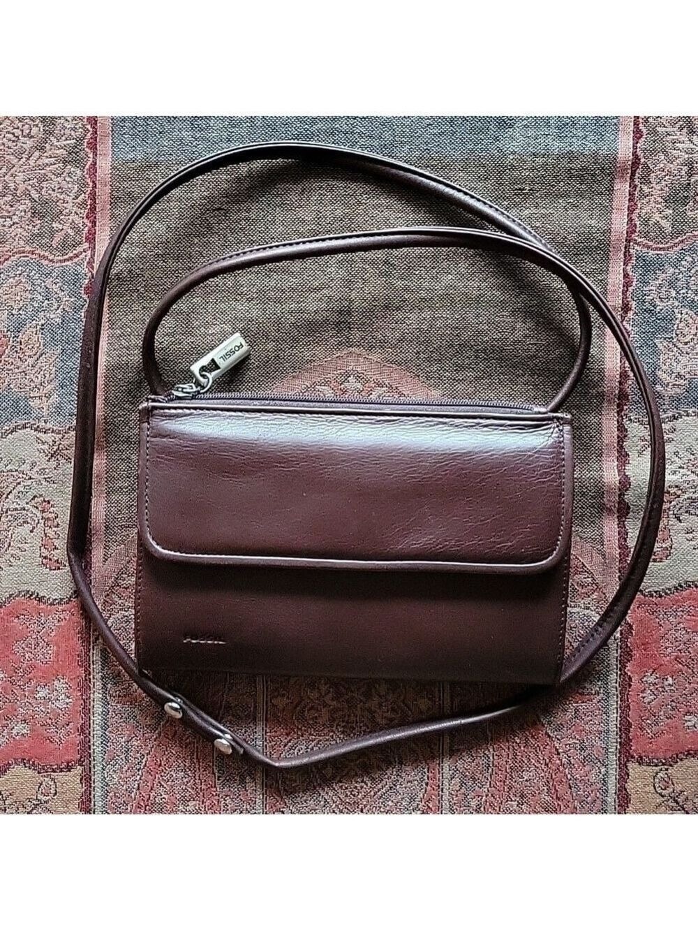 FOSSIL Leather Multi Pocket Organizer Flap Front Crossbody Wallet Bag Like New